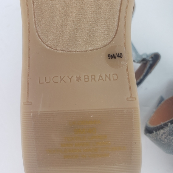 Lucky Brand Demmia wedge platform wood sandal shoe strappy printed denim new 9 - Picture 7 of 10